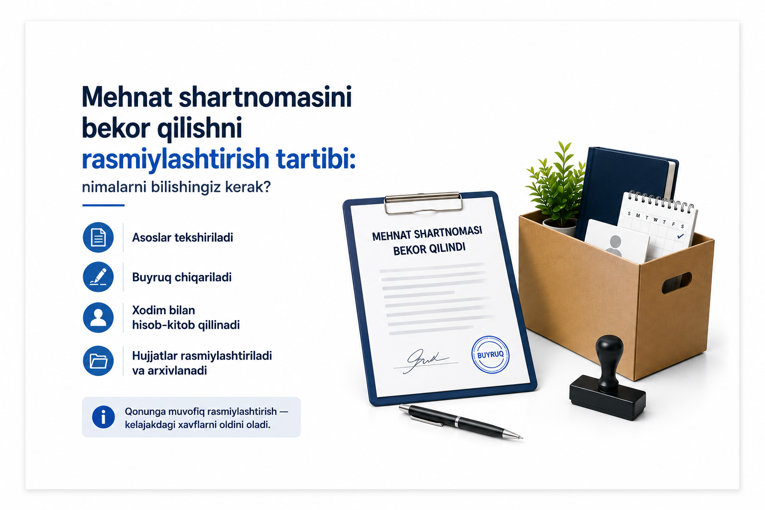 Mehnat shartnomasini bekor qilishni rasmiylashtirish tartibi: nimalarni bilishingiz kerak ?